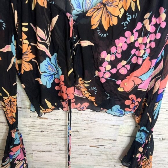 Free people xs floral black blouse crop - Picture 4 of 9